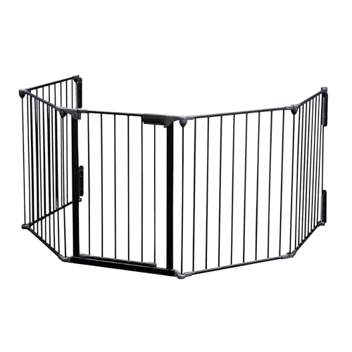 Wiltec Barrière de Protection cheminée XL – 3100 x 650 x 750 mm – Noir – avec Fixation Murale et 5 Éléments en Acier – Grille Pare-feu de poêle pour...