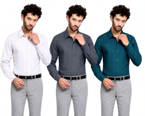 Image of Pinkmint Men's Solid Shirt | Soft Cotton Blend | Formal Shirt | Plain | Full Sleeve - Regular Fit (Available in Plus Size and Pack of 3)
