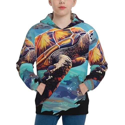 Green Turtle in Sea Water1 Kids Pullover Hoodies Boys Sweatshirts Girls Athletic Clothes with Pocket