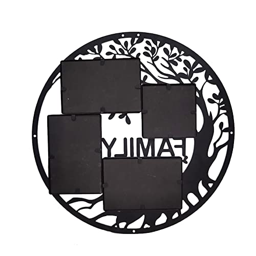 Family Tree Picture Frame Collages For Wall Decor Metal Multi Frames Round Circular Circle Hanging Photos (Black, 15.75" X 15.75" X 0.3") #TOP2