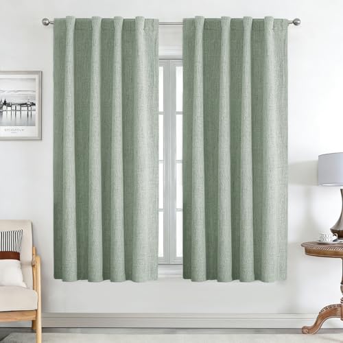 Joydeco 100% Rideau Occultant Vert Sauge 106x158 cm 2 Pièces, Rideaux en Lin Isolant Thermique Anti UV à Pattes Cachées et à Passe Tringle pour Décoration...