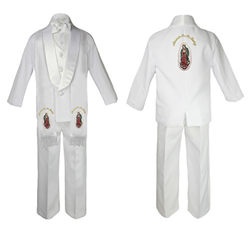 Image of Baby Boy Baptism Formal Shawl Jacket Suit Gold Guadalupe on Stole & Back SM-20