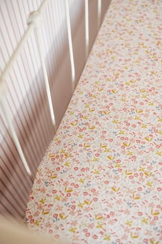 Image of Pehr Crib Sheet, Floret | Breathable Brushed Organic Cotton for Soft Sleep | Snug Fit | Reusable Fabric Bag Packaging | Standard Crib Mattresses up to 52 inchL x 28 inchW x 8 inchH