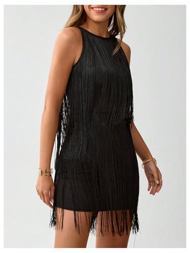 Women's Tassel Halter Mini Dress Boho Fringe Summer Sleeveless Bodycon Dresses Club Party Concert Outfits4