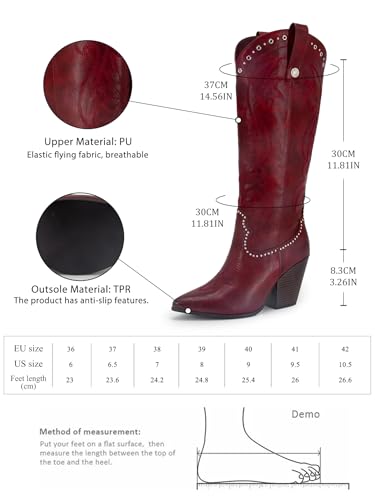 Knee High Western Boots For Women Embroidered Cowboy Boots Pointed Toe Chunky High Heel Wide Calf Shoes2
