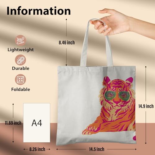 Bolso Tote de lona rosa y naranja miniatura 6