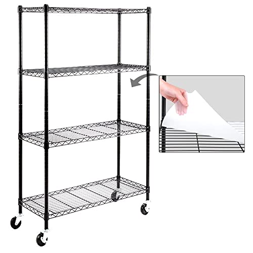Efine 4-Shelf Shelving Units And Storage On 3'' Wheels With 4-Shelf Liners, Adjustable Heavy Duty Steel Wire Shelving Unit For Garage, Kitchen, Office (36W X 14D X 57.7H) Pole Diameter 1 Inch #TOP16