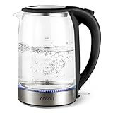 COSORI Electric Kettle, No Plastic Filter & Spout, 1.7 L Tea Kettle & Hot Water Boiler For Coffee & Tea, Water Heater & Teapot, Automatic Shut Off, Borosilicate glass, Black, 1500W