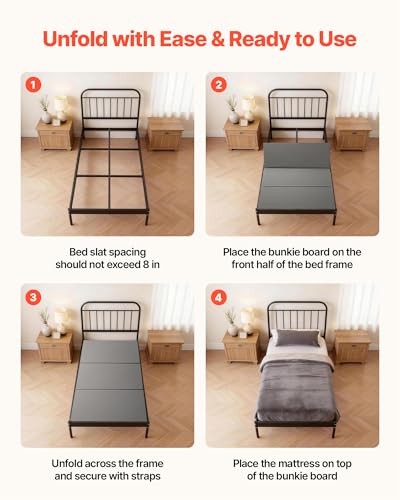 VEVOR Bunkie Board, Twin Size 75 x 37.8 in, Foldable Bed Board Under Mattress with Hook-and-Loop Straps, PP Core with 600D Oxford Fabric, Anti-Sag for Metal Frames, Bunk Beds, and Sleeper Sofas - image 6