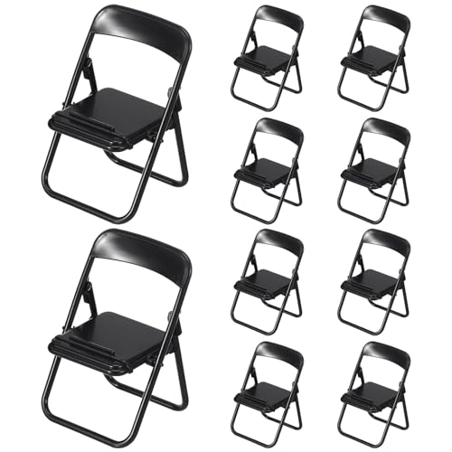 HOMSFOU 12 Stück Teiliges Miniatur Klappstühle aus Schwarzem Faltbare Mini Stühle für Deko DIY Miniatur Möbel Zubehör Kleine Simulationstühle für Wohnlandschaften und Modellbau