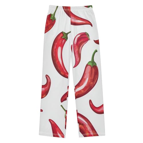 ZZXXB Chili Pattern Boys Long Pants Soft Trousers Elastic Waist Kids Lounge Bottoms with Pockets S-XL