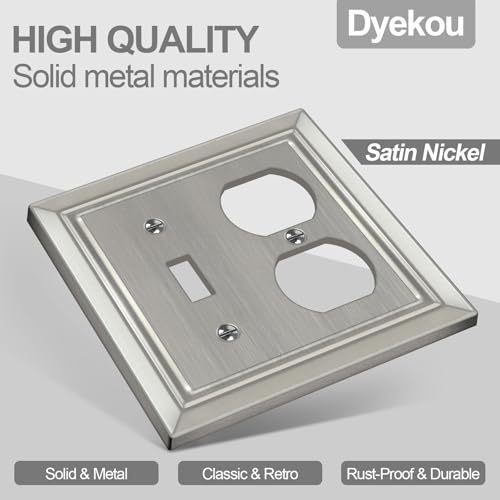 Dyekou Metal Wall Plate for Electrical Outlets, Decorative Brushed Nickel Switch Plates Outlet Cover, Light Switch Cover Plate, 2-Gang Wall Plates (Toggle/Duplex, 2 Pack) by Dyekou - Image 2