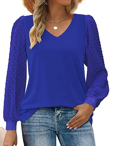 Zeagoo Women's Blouses Dressy Casual V Neck Top Swiss Dot Balloon Long Sleeve Shirts