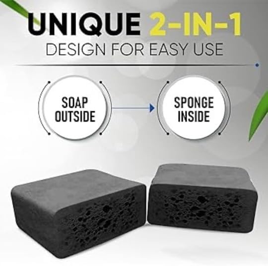 Miniatura 2 de T.Taio Esponjabon - Esponjabón de jabón de carbón, paquete de 2 unidades con bandeja de jabón (paquete de 2 más bandeja de jabón)