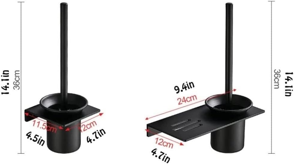 Toilet Brush Holder Toilet Bowl Brush Space Aluminum Long Handle Toilet Brush Punch-Free Wall-Mounted Toilet Brushes for Bathroom with Holder for Bathroom Toilet Brush with Holder Toilet Brush (Bla