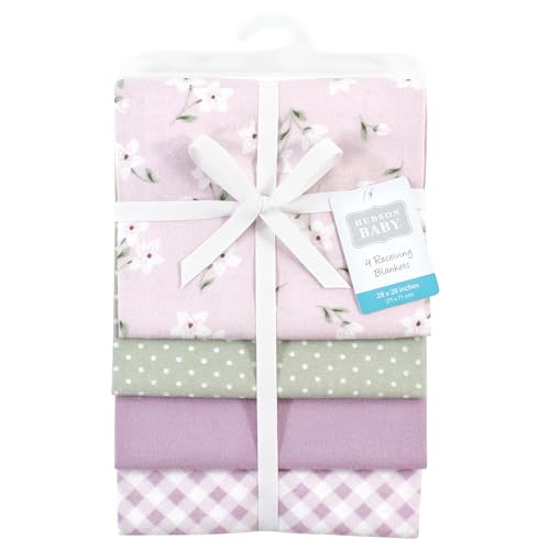 Image of Hudson Baby Unisex Baby Cotton Poly Flannel Receiving Blankets, Purple Dainty Floral, One Size