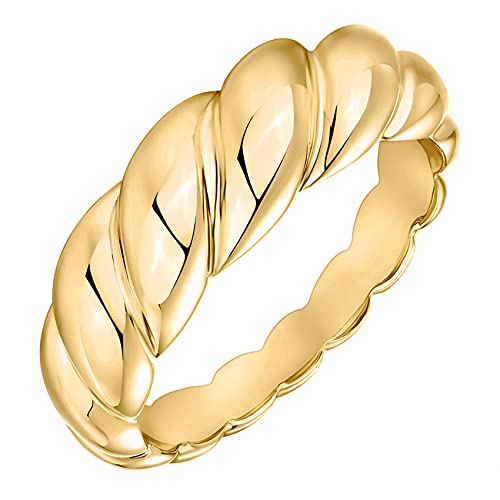 PAVOI 14K Yellow Gold Plated Croissant Dome Ring Twisted Braided Gold Plated Ring | Chunky Signet Ring | Size 8