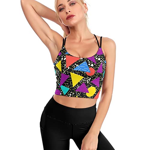Cyloten Women's Sport Tank Top Retro Vintage 80S Memphis Yoga Shirts Racerback Streetwear Printed Sport Bras -L #TOP1
