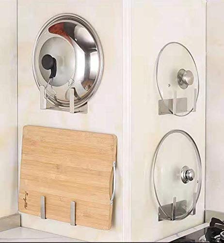 Pot Lid Rack, Wall Mounted 304 Stainless Steel Pan Lid Organizer Holder, Self-Adhesive Or Mounting With Screws, Kitchen Cooking Utensil Tool (Set Of 2) (Silver) #TOP1