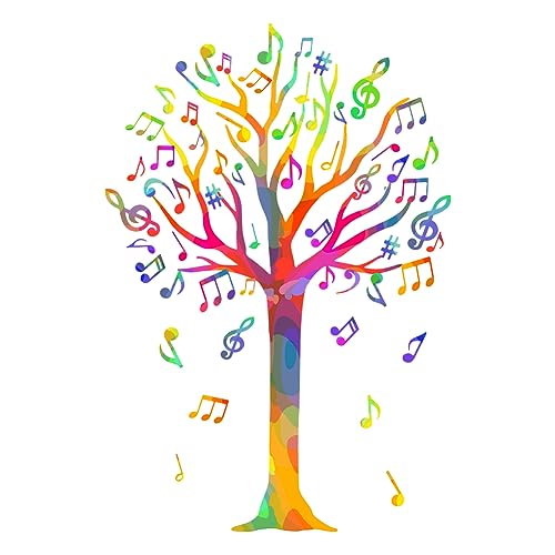 SUPERDANT Colorful Music Trees Wall Sticker DIY Art Vinyl Wall Decal Gradient Music Notes Wall Decoration for Garden Living Room