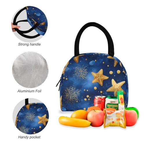 Shining Starfish Print Backpack Set with Lunch Bag, Large Capacity Travel Backpacks and Lunch Box Insulated for Commute Hiking Picnic4
