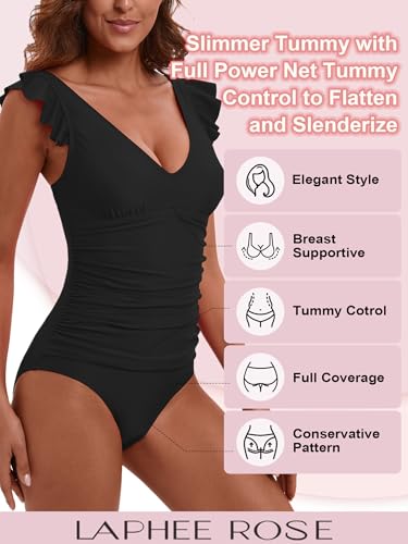 Women's Ruffled One Piece Swimsuit Tummy Control Bathing Suits Swimwear4