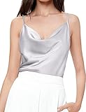 VIDUSSA Camisole for Women Cowl Neck Cami Tank Top Satin Camisole Sleeveless Blouses Grey XL