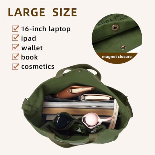 Image of Canvas Tote Bag For Women inside out bag Crossbody Handbag with Adjustable Strap and Coin Purse for Work,Travel,Grocery