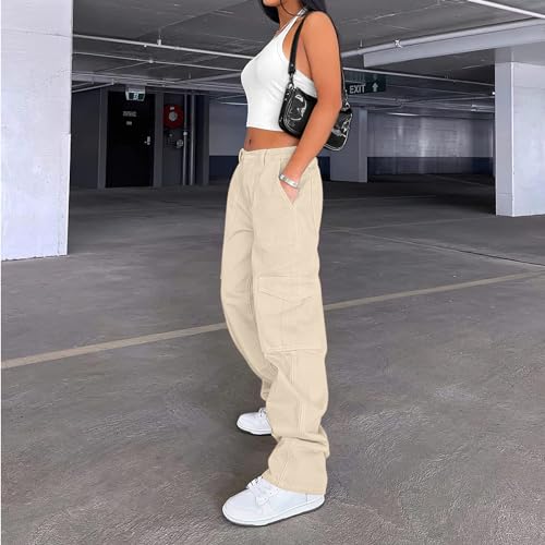 Image of Lepunuo Cargo Pants for Women High Waisted Casual Pants Baggy Stretchy Wide Leg Y2K Streetwear with 6 Pockets
