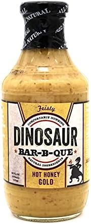 NEW Dinosaur Bar-B-Que Hot Honey Gold Barbecue Sauce, Cajun, Creole, Spice Flavor BBQ sauce, Perfect for grilling, meats, briskets, ribs, chicken, poultry, and seafood