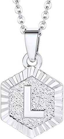 U7 A-Z 26 Initial Letters Hexagon/Square Shape Pendant Necklace for Men Women, with Adjustable Chain, Customizable, 18K Gold/Platinum Plated Tones, Send Gift Box