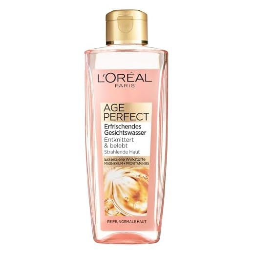 L'Oréal Paris Erfrischendes Gesichtswasser für Frauen: befreit die Haut von Verschmutzungen und bereitet sie optimal auf die Pflege vor mit Provitamin B5 und Magnesium, Age Perfect, 1x 200ml