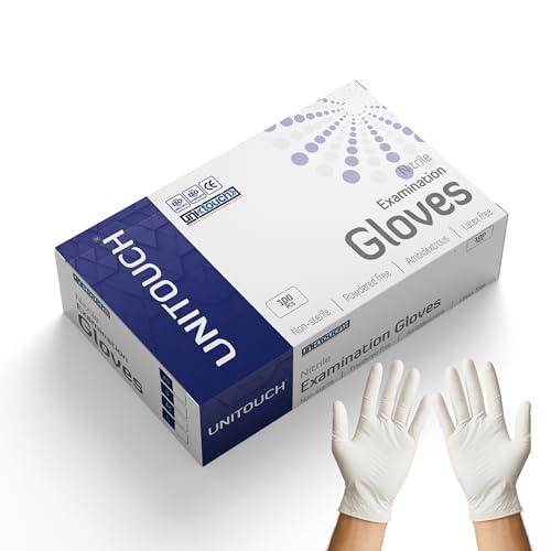 Unitouch Nitrile Powdered Free Examination Gloves Pack of 100 Pcs (White) (M)