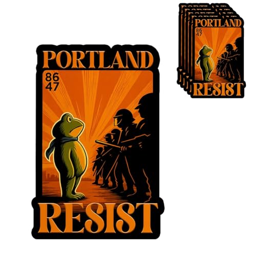 HANDICHI Design 5-Pack 2 Inch “Portland Resist” Frog Stickers – Vintage Protest Poster Vinyl Decals – Symbolic Activist Frog Artwork – Waterproof Stickers for Laptops, Water Bottles & Journals