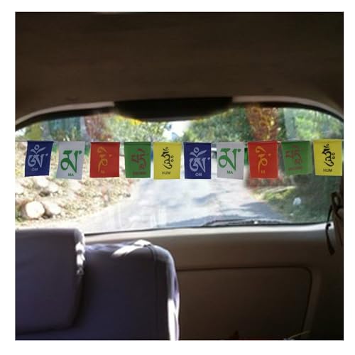 PANCIKAA Tibetan Prayer Flag for Car With Pack Of 2| Peace Mantra Leh Ladakh Flag For Car | Home Decoration Wall Hanging Decor Buddha Om Mani Padme Hum (4.5Ft. Multicolor)