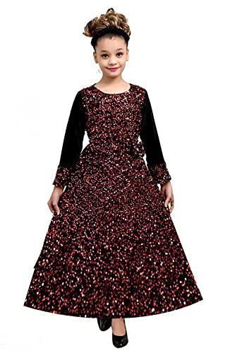 Ribacouture Front Sequnce Kids Gown Girls Knee Length Dress 3/4 Sleeve