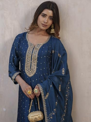 Image of Kaari Women's Embroidered Kurta Set with Dupatta - Festive Kurta Set for Women Polyester Blend