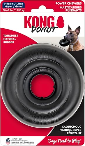 KONG Extreme Donut Dog Toy Toughest Durable Natural Rubber Chew Toy for Power Chewers Safe on Teeth & Gums Fun Bounce & Roll for Indoor and Outdoor Play (Medium/Large)