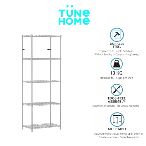 Image of 5-Shelves Wheels Heavy Duty Steel Storage Rack | Multipurpose Shelving Unit for Kitchen, Home & Utility