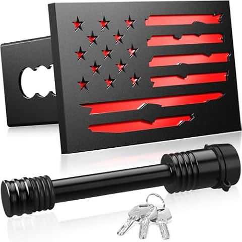 Boslla Trailer Hitch Cover, Heavy Metal American Flag Hitch Cover for 2 inch Receivers, Tow Hitch Covers with 5/8-Inch Pin Diameter Trailer Hitch Lock for Trucks Cars SUVs Cover