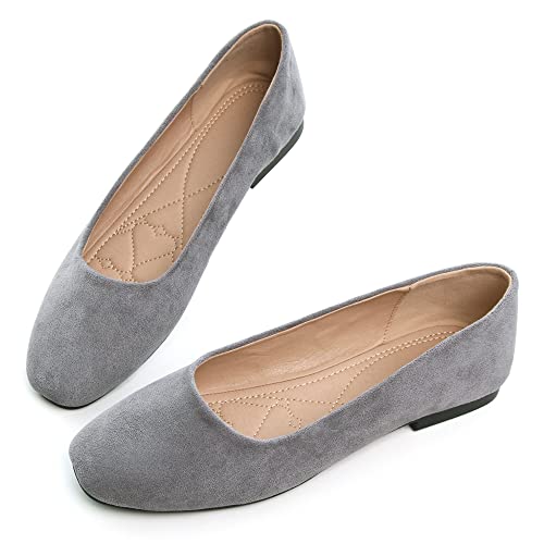 Image of ChaiRong Zhou Women Square Toe Ballets Flats Comfort Slip On Walking Shoes for Driving