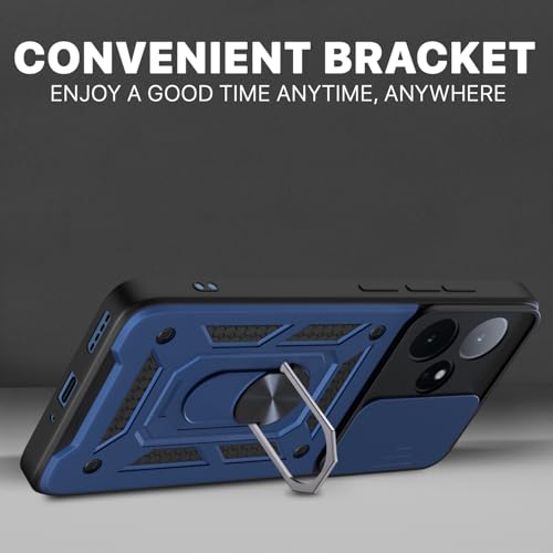 Image of Pikkme Back Cover for Realme GT 7 5G / GT 7T 5G | 360 Protection Case | Sliding Camera Shield Cover & Ring Holder Stand D10 Tough Armor Bumper Case (Blue)