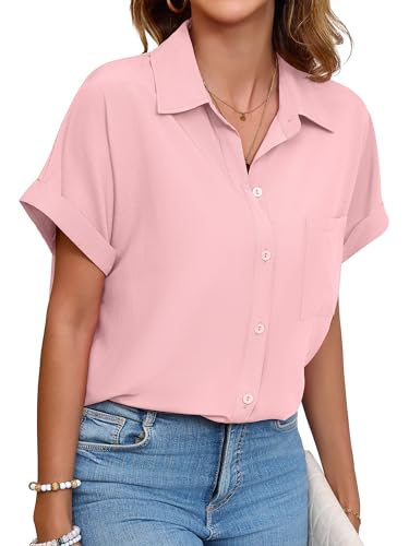 Poplab Button Down Shirts for Women Short Sleeve Business Casual Tops Work Blouses Pink S by Poplab - Used condition - Image 2