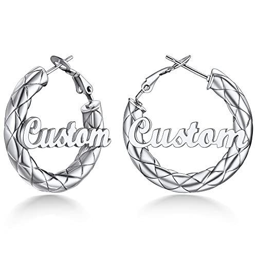 Custom4U Bamboo Hoop Earrings for Women Gold/Silver/Black Large Name Earrings Personalized - Hypoallergenic Lightweight Big Thick Hoops 30/40/50/60/70/80mm - Custom Made Birthday Christmas G