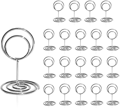 Table Number Holders 20Pcs - 2 Inch Mini Place Card Holder Short Table Number Stands for Wedding Party Graduation Reception Restaurant Home Centerpiece Decorations Office Memo (Silver)