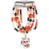 Greaciary Pearl Bracelet Compatible with 40mm Apple Watch band 38mm Series 6 5 Women,Fashion Handmade Elastic Stretch Cute Beaded Strap Replacement (orange, 38mm/40mm)