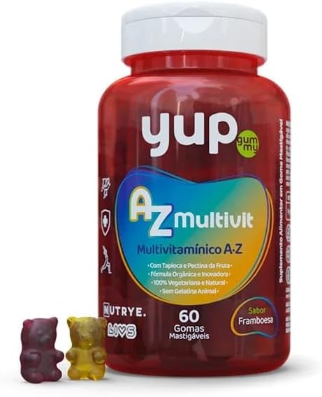 AZ Multivit: Multivitamínico em Gomas – 13 Vitaminas e 10 Minerais – Sabor Framboesa – Fórmula 100% Vegetariana – Energia e Imunidade – Nutrye