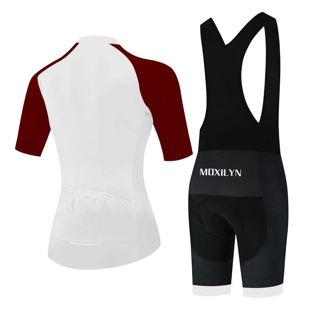 Moxilyn Donne Abbigliamento Manica Corta Ciclismo Set, Tuta da Bicicletta Estiva Traspirante Asciugatura Veloce Manica Corta + 4D Gel Pantaloni con Bretelle Imbottiti