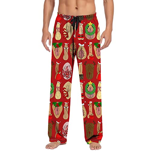 NHNKB-Weihnachten-Hose-Pyjamahose-Herren-Lang-Haremshose-Herren-Sommer-Lang-Freizeithosen-Herren-Leicht-Weihnachten-Herren-Freizeithose-Pyjamahose-mit-Kordelzug-und-Taschen-Haus-Hosen