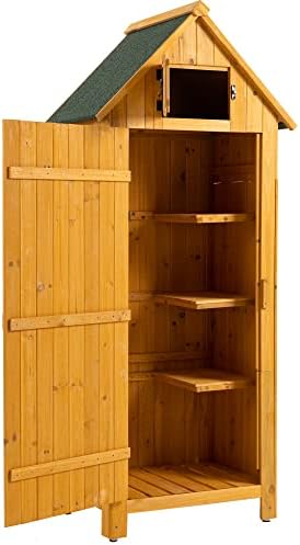 Wooden Garden Tool Storage Cabinet, Fir Wood Garden Storage Shed, Weather Resistant, Easy to Assemble, Storage Sheds Organizer for Home, Yard, Outdoor (Natural)